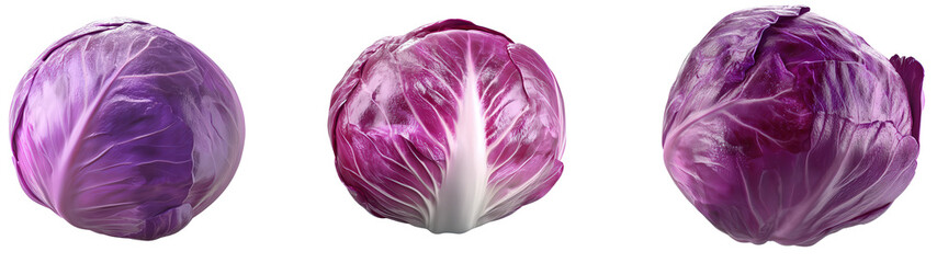 Obraz premium Three purple cabbage heads are shown in a row