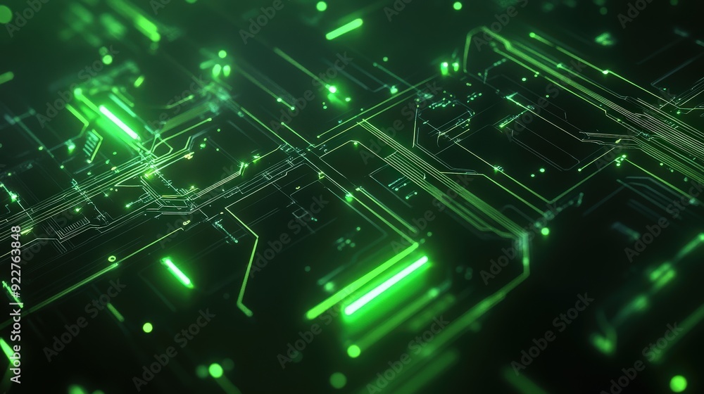 Aufkleber futuristic green technology background with neon lines and circuit patterns