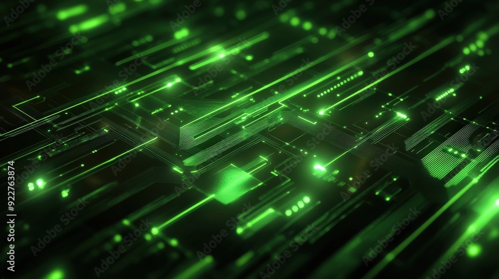 Aufkleber futuristic green technology background with neon lines and circuit patterns