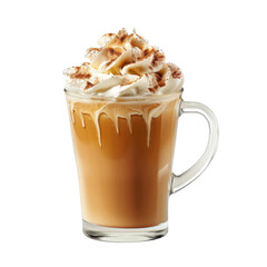Iced coffee with whipped cream and cinnamon