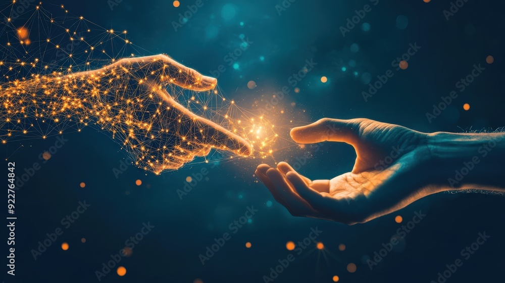 Aufkleber hands exchanging a glowing bitcoin symbolizing secure cryptocurrency transactions.