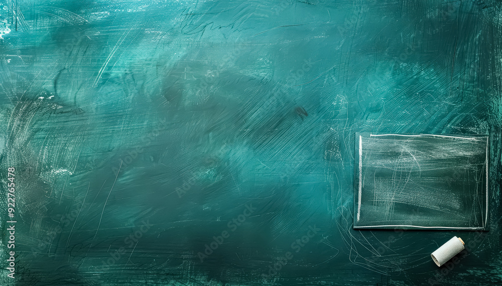 Poster a chalkboard with a chalk stick and a cube on it. perfect for illustrating educational concepts, cla