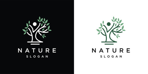 Tree people ecological symbol logo vector	
