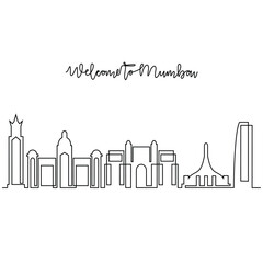 Fototapeta premium One continuous line drawing of Mumbai skyline vector illustration. Modern city in India in simple linear style vector design concept. Big city in India. Iconic architectural skyline building