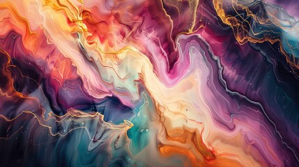 Abstract swirling pattern in dark purple, gold, and brown with thin gold lines.