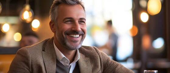 Obraz premium Portrait of a Smiling Man in a Brown Jacket