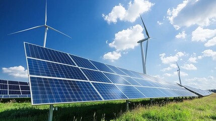 Renewable Energy Landscape with Solar Panels and Wind Turbines