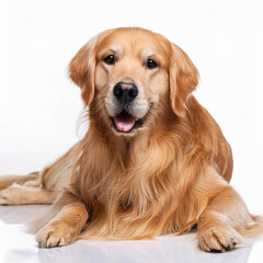 golden retriever dog lying down happy
