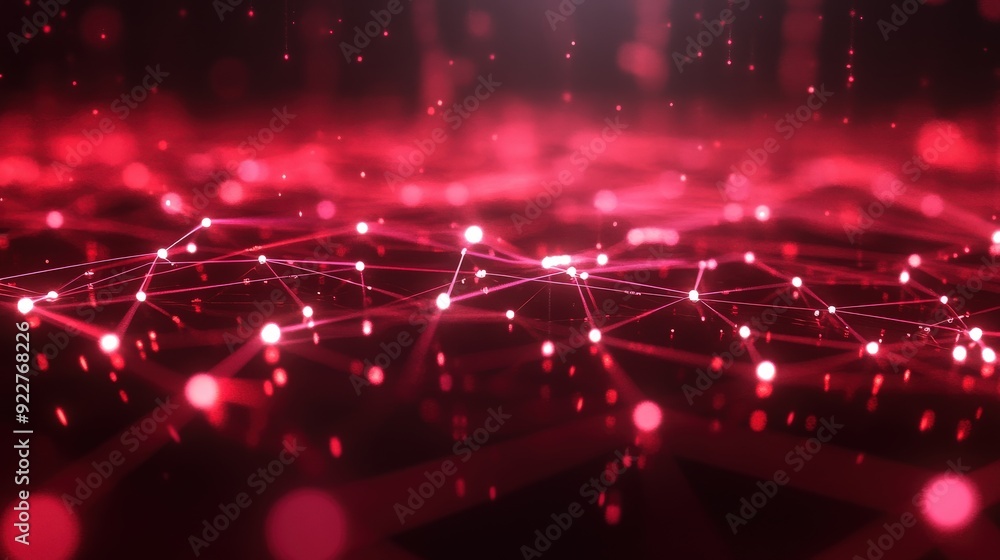 Poster high tech red matrix backdrop with interconnected nodes and grids