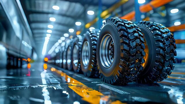 Truck wheels in warehouse auto car service