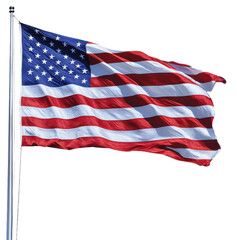 Fototapeta premium American flag waving under clear blue sky, cut out - stock png.