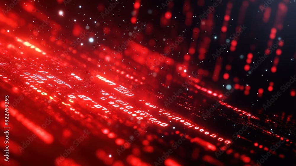 Poster red cyber space background with binary code and digital effects