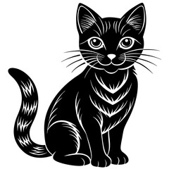 Set of black cats. Collection of silhouette of funny cats in different poses. Vector illustration isolated on white background. Drawing with children.