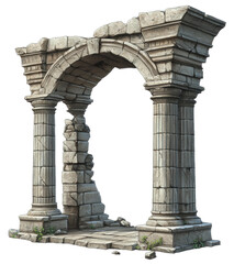 Obraz premium Ancient stone archway with weathered columns, cut out - stock png.
