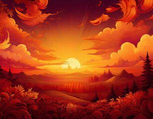 Warm Autumn Sunset Gradient Background Deep Red to Golden Yellow Smooth Transition