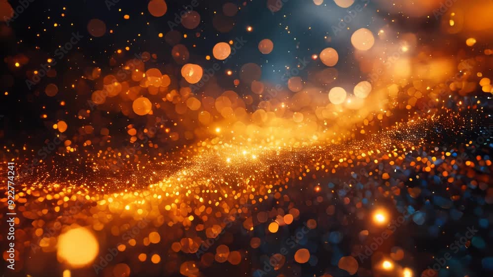 Aufkleber an abstract yellow wave background with glowing particles and lines