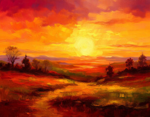 Fototapeta premium Warm Autumn Sunset Gradient Background Deep Red to Golden Yellow Smooth Transition