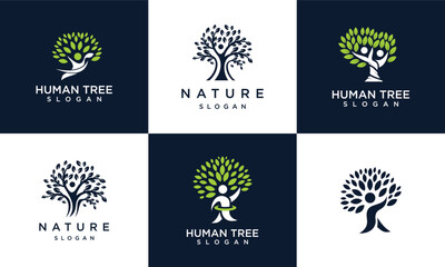 Collection of Tree People Ecological Symbols template Logo