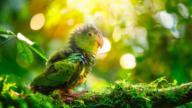 Pappagallo seduto su un ramo nella giungla 