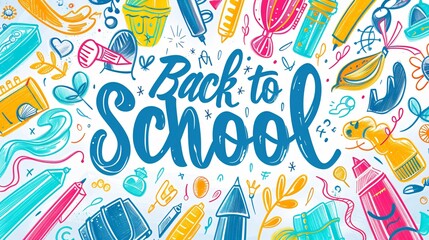 Fototapeta premium Back to school colorful cartoon text poster