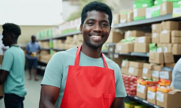 Zambian Man Volunteering at Local Food Bank