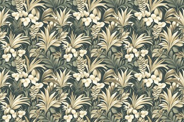 Chic Art Deco botanical wallpaper pattern with elegant tropical foliage