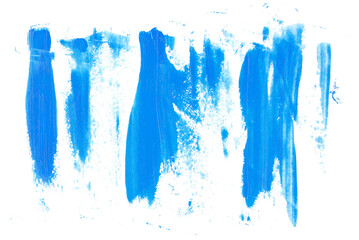 Blue grunge brush strokes oil paint isolated on white background