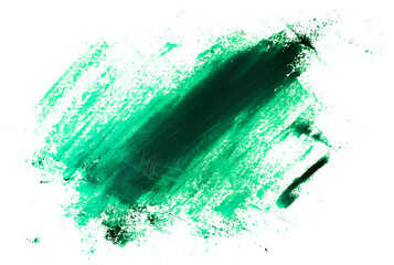 Green grunge brush strokes oil paint isolated on white background