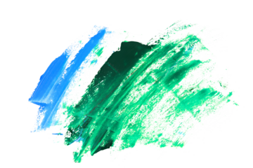 Green and blue grunge brush strokes oil paint isolated on white background