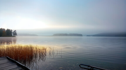 Fototapeta premium View of the beautiful lake in the morning.
