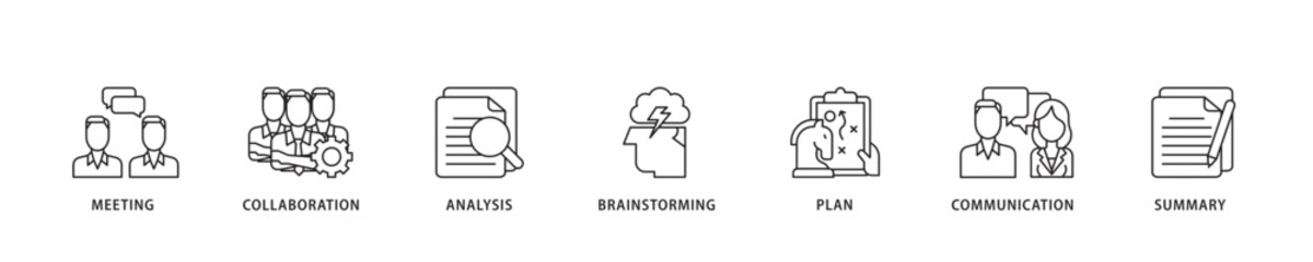 Brief icon sett lineal illustration concept with icon of meeting, collaboration, analysis, brainstorming, plan, communication, and summary icon live stroke and easy to edit 