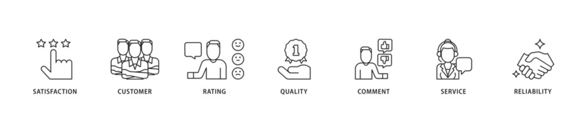 Feedback icon sett lineal illustration concept with icon of satisfaction, customer, rating, quality, comment, service and reliability icon live stroke and easy to edit 