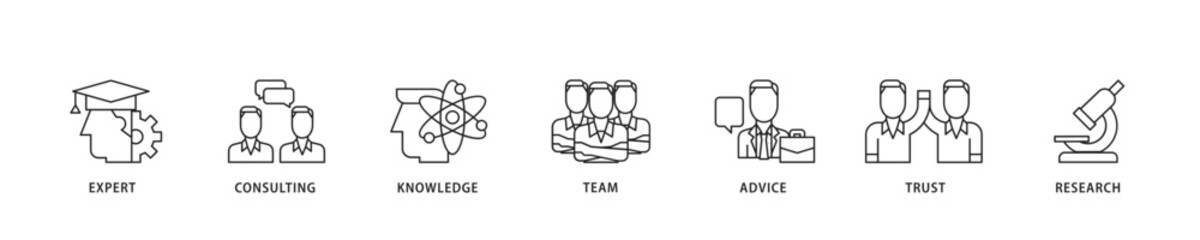 Expertise icon sett lineal illustration concept with icon of expert, consulting, knowledge, team, advice, trust, and research icon live stroke and easy to edit 