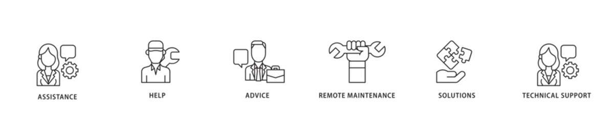 IT Expert icon sett lineal illustration concept with icon of assistance, help, advice, remote maintenance, solutions and technical support icon live stroke and easy to edit 