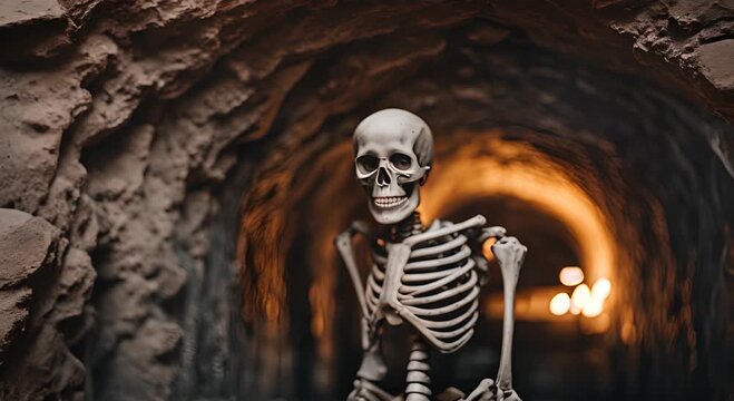 Skeleton in a tunnel.