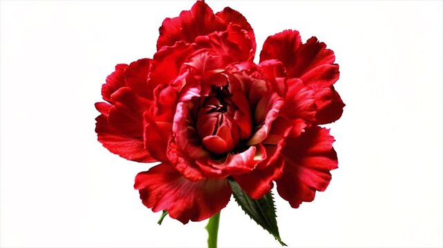 Process of a red flower opening from a bud to full blossom