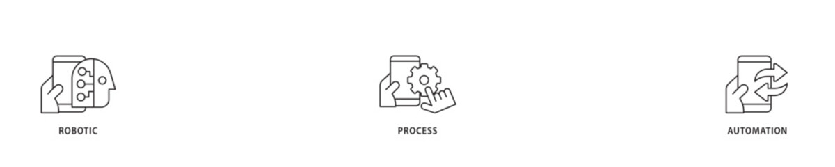 RPA icon sett lineal illustration concept with icon of robot, ai, artificial intelligence, automation, process, conveyor, and processor icon live stroke and easy to edit 