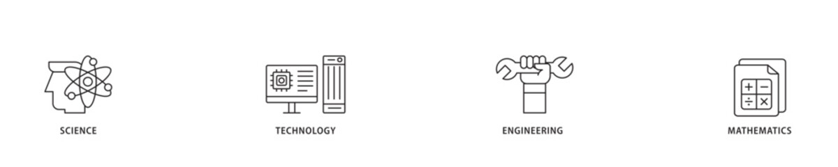 STEM icon sett lineal illustration concept with icon of flask, microscope, artificial intelligence, processor, machine, and calculator icon live stroke and easy to edit 