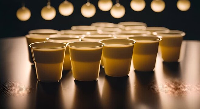 Shot glasses at a party with a ping pong ball.