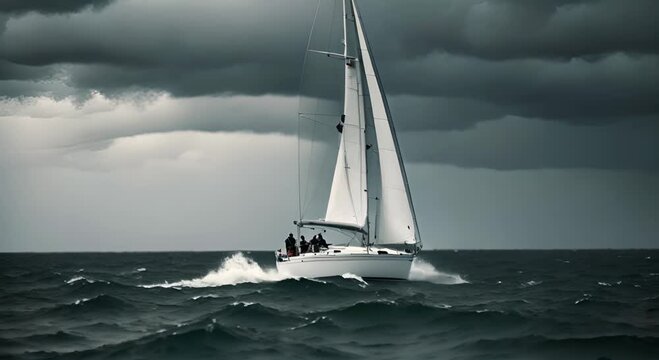 Sailing ship sailing during a storm.