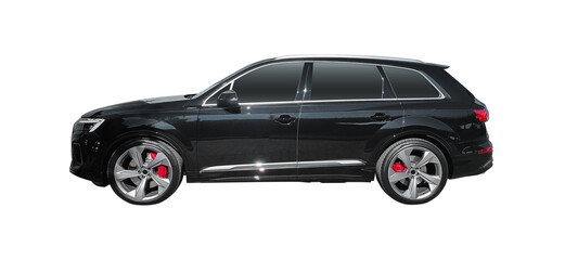 Car mid-size crossover black color side view isolated on white background