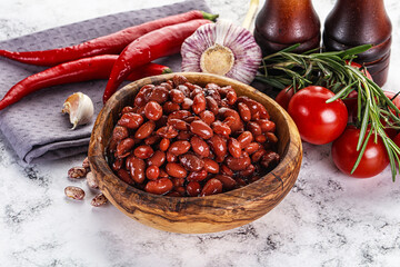Red canned beans in the bowl