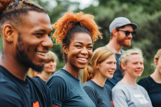 Diverse group of volunteers at a community charity event