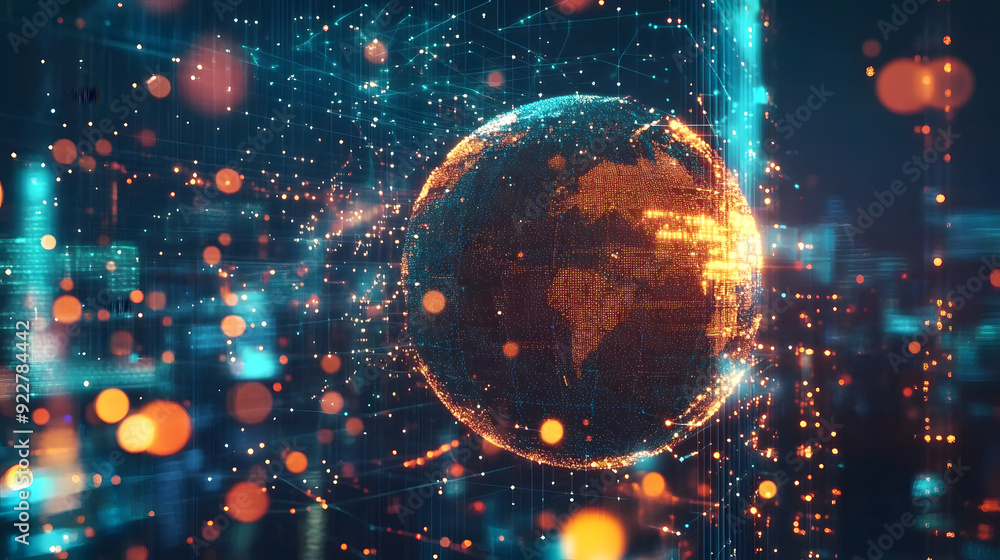 Poster business intelligence concept based on generative ai technology, global network, futuristic technolo
