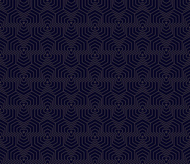 Vector golden linear geometric seamless pattern with quirky lines, stripes, hexagons, triangles, grid. Black and gold abstract background. Simple luxury modern minimal texture. Repeating geo design