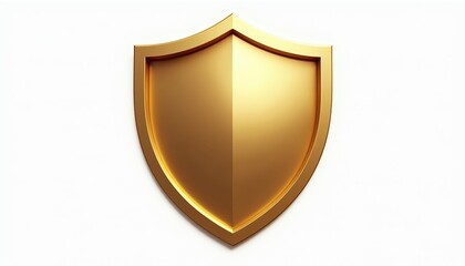 A shiny gold shield symbolizing protection and security on a plain white background.