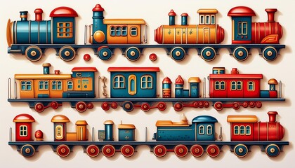 Kid trains on railway toys