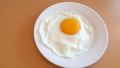 Fried Egg with Yellow Yolk on White Plate