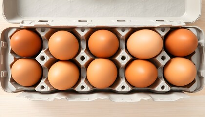A Dozen Brown Eggs Neatly Arranged in a Classic Cardboard Egg Carton