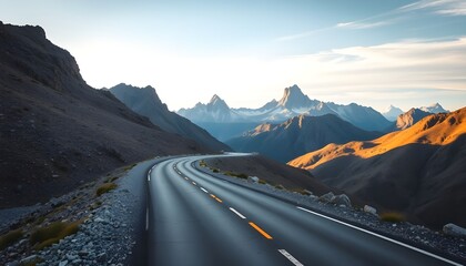 Road with mountains and sunlight
